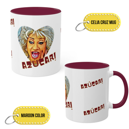 Celia Cruz Design Mug, Celia Cruz Sugar Mug, White and Brown Mug, 11 oz mug, Decorative and Functional Ceramic mug.