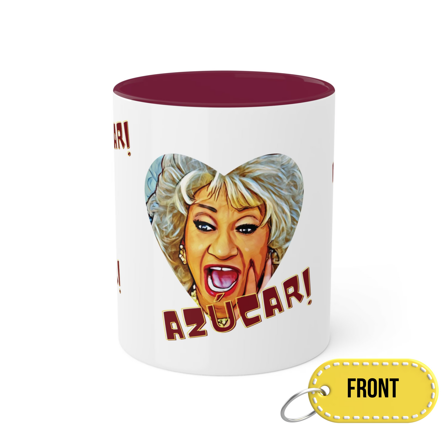 Celia Cruz Design Mug, Celia Cruz Sugar Mug, White and Brown Mug, 11 oz mug, Decorative and Functional Ceramic mug.