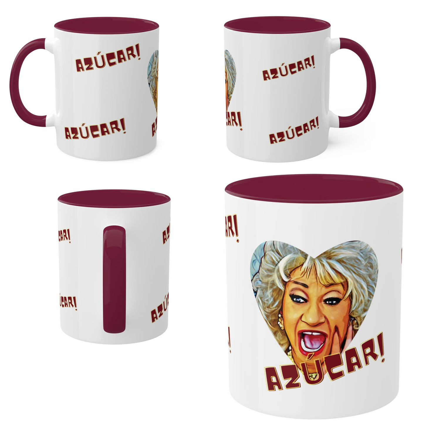 Celia Cruz Design Mug, Celia Cruz Sugar Mug, White and Brown Mug, 11 oz mug, Decorative and Functional Ceramic mug.