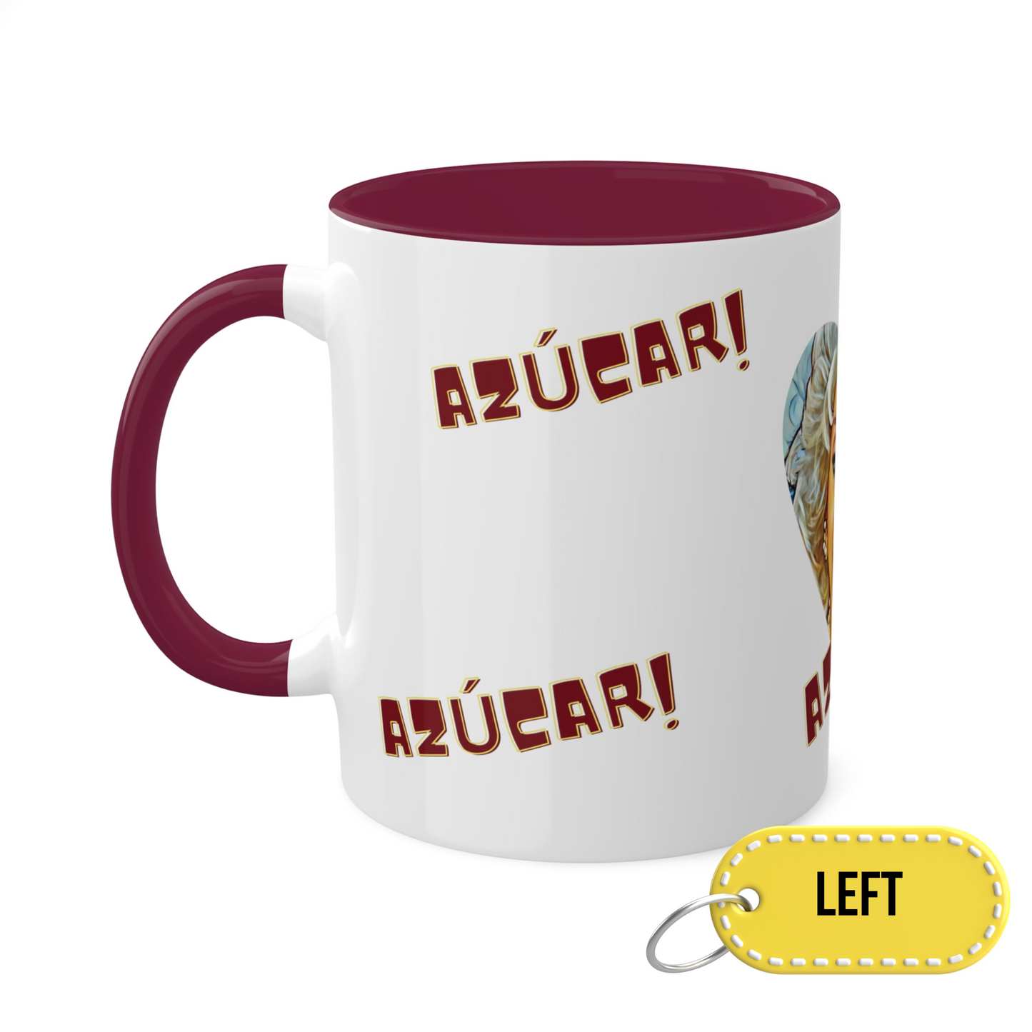 Celia Cruz Design Mug, Celia Cruz Sugar Mug, White and Brown Mug, 11 oz mug, Decorative and Functional Ceramic mug.