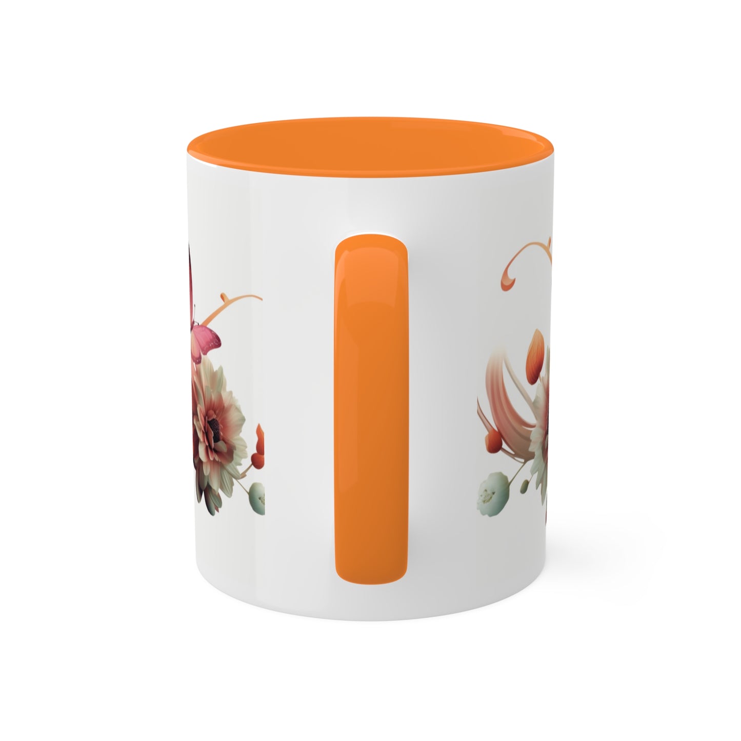 Floral Mug, White and Orange Ceramic Mug, Decorative mug for mom,  Elegant Design 11 oz, Decorative Accent, Mug floral.