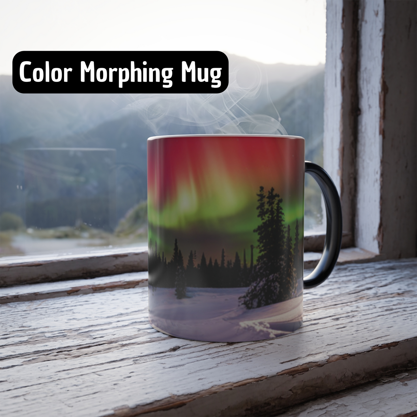 Mug of northern lights, color-changing mug, aurora borealis mug, magical mug, heat-reactive design, perfect northern lights gift.