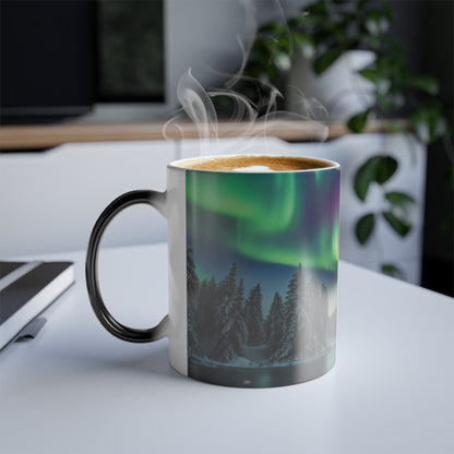 Mug of northern lights, color-changing mug, aurora borealis mug, magical mug, heat-reactive design, perfect northern lights gift.