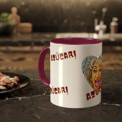 Celia Cruz Design Mug, Celia Cruz Sugar Mug, White and Brown Mug, 11 oz mug, Decorative and Functional Ceramic mug.