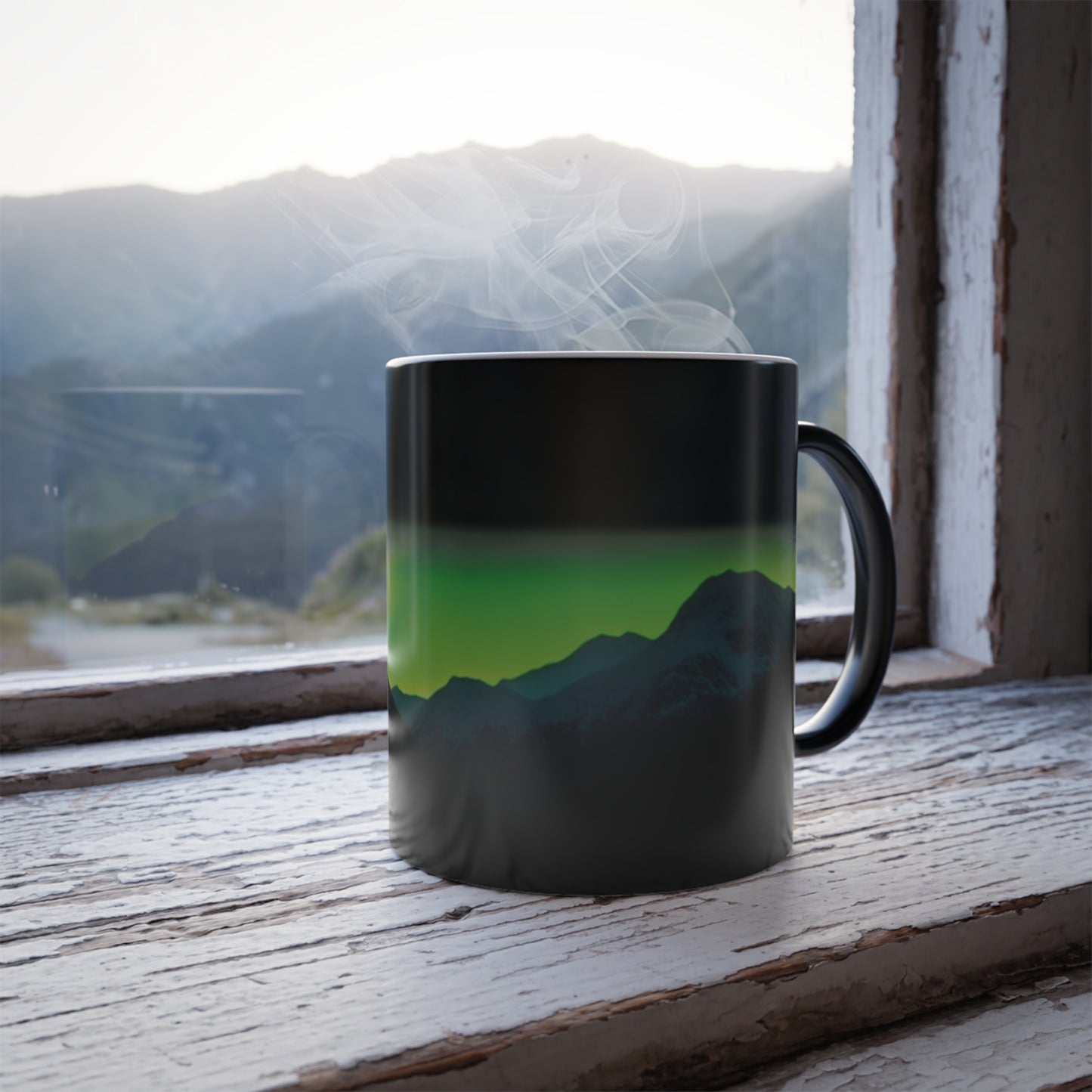 Mug of northern lights, color-changing mug, aurora borealis mug, magical mug, heat-reactive design, perfect northern lights gift.