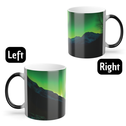 Mug of northern lights, color-changing mug, aurora borealis mug, magical mug, heat-reactive design, perfect northern lights gift.