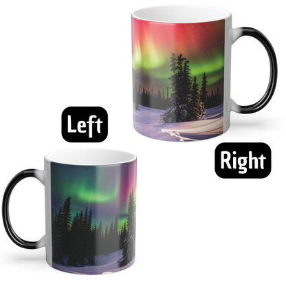 Mug of northern lights, color-changing mug, aurora borealis mug, magical mug, heat-reactive design, perfect northern lights gift.