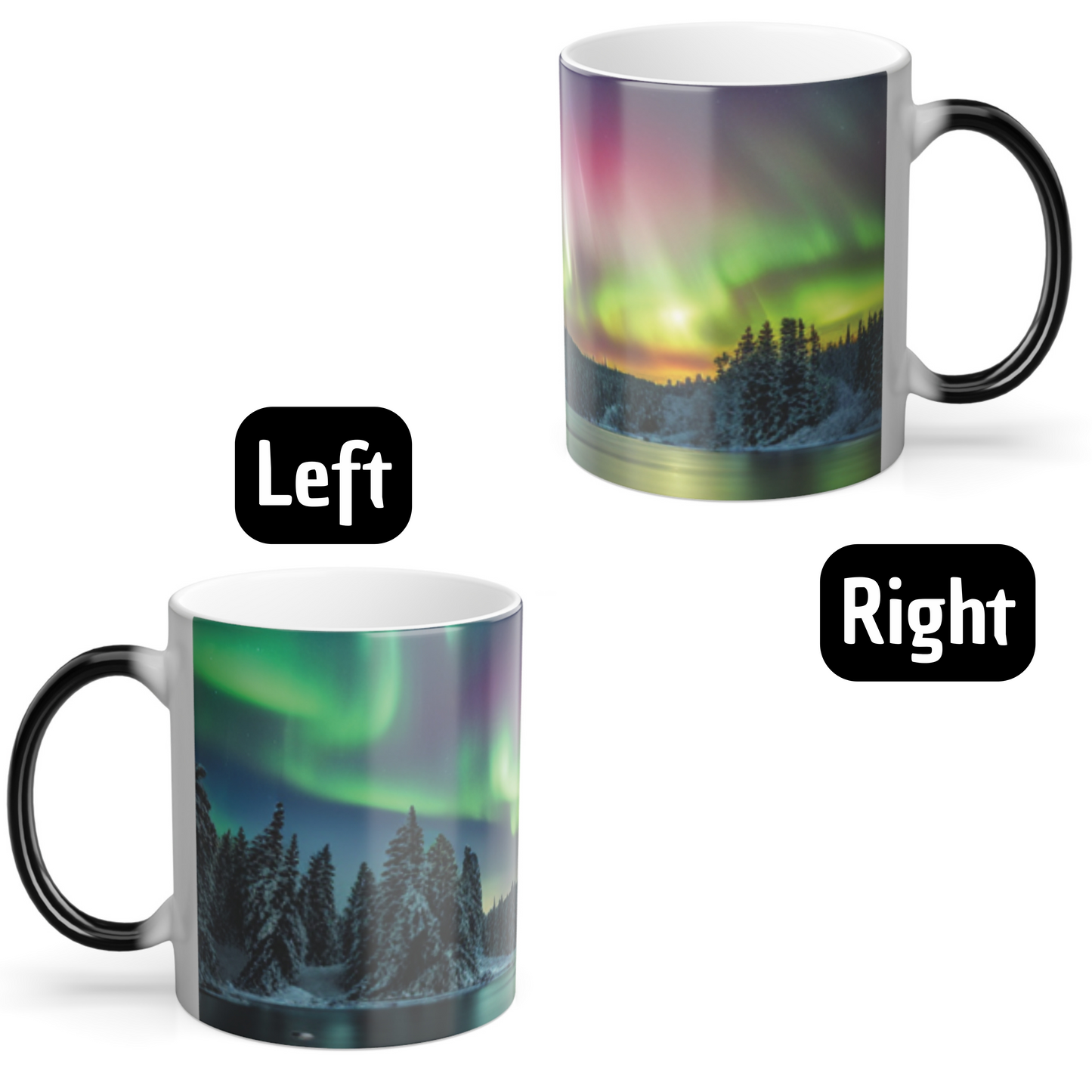 Mug of northern lights, color-changing mug, aurora borealis mug, magical mug, heat-reactive design, perfect northern lights gift.