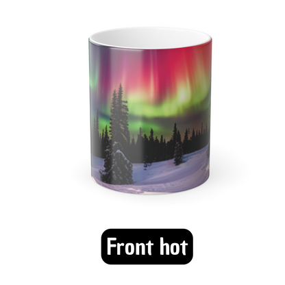 Mug of northern lights, color-changing mug, aurora borealis mug, magical mug, heat-reactive design, perfect northern lights gift.