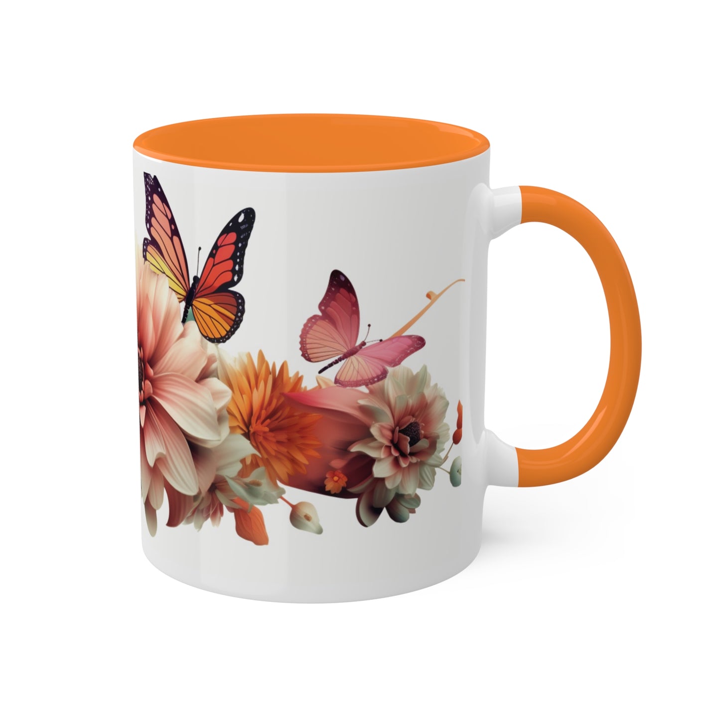 Floral Mug, White and Orange Ceramic Mug, Decorative mug for mom,  Elegant Design 11 oz, Decorative Accent, Mug floral.